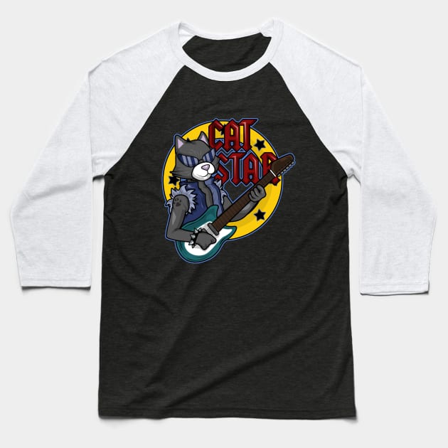 Beautiful cat as a music star Baseball T-Shirt by Markus Schnabel